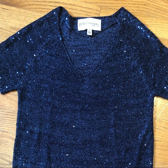 Philosophy Short Sleeve Sparkle Blue Sweater size Small - Picture 2 of 7